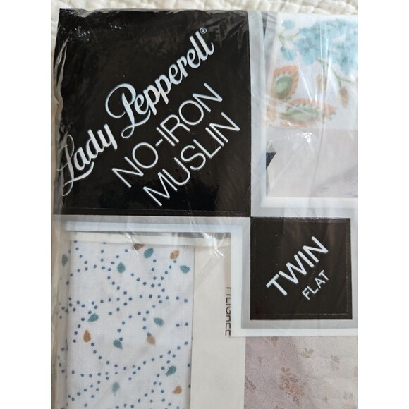 VTG NOS LADY PEPPERELL TWIN FITTED SHEET SET FLORAL FLOWERS TWO PIECE - Picture 4 of 7